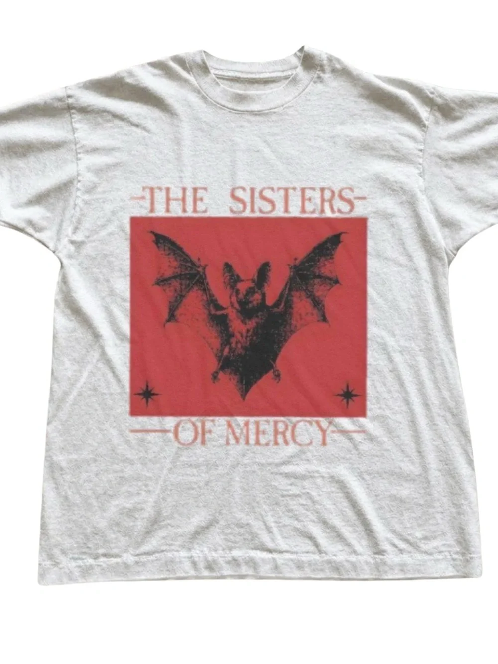 White Tee with Red Square Bat Graphic